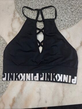 PINK Victoria's Secret Black Crisscross High Neck Sports Bralette